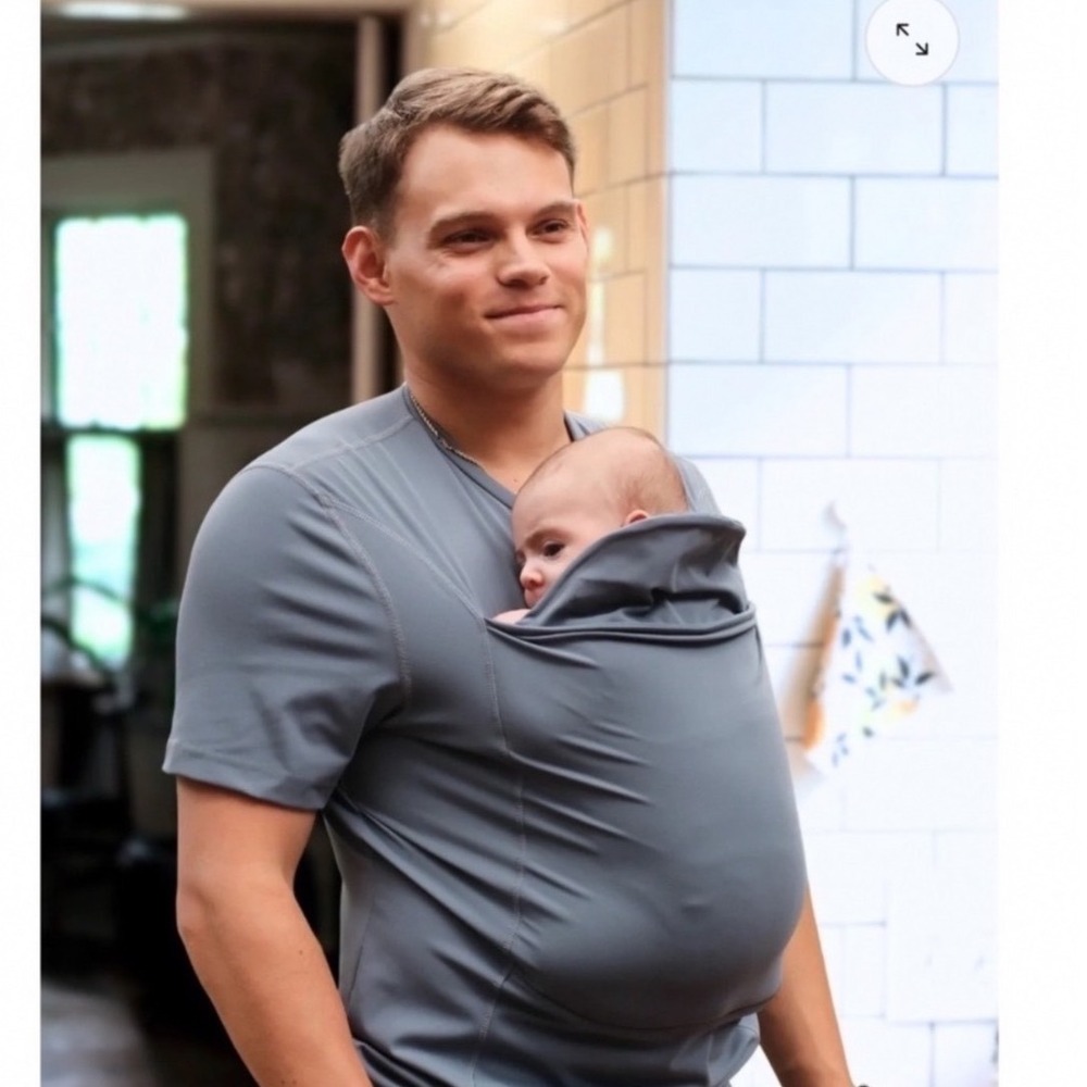Lalabu Dad Shirt Mens Small Gray Kangaroo Pouch Baby Wearing Carrier T-Shirt